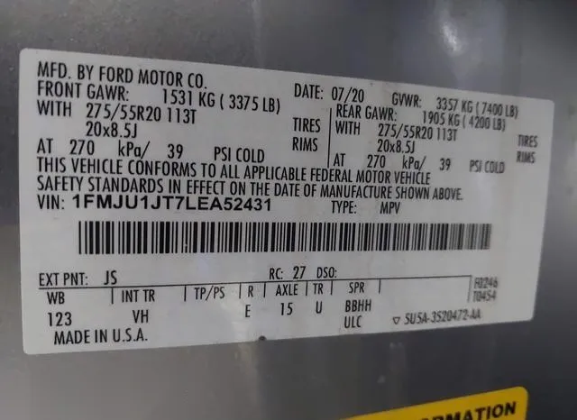 1FMJU1JT7LEA52431 2020 2020 Ford Expedition- Xlt 9