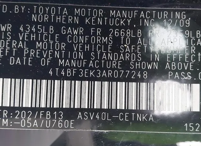 4T4BF3EK3AR077248 2010 2010 Toyota Camry- LE 9