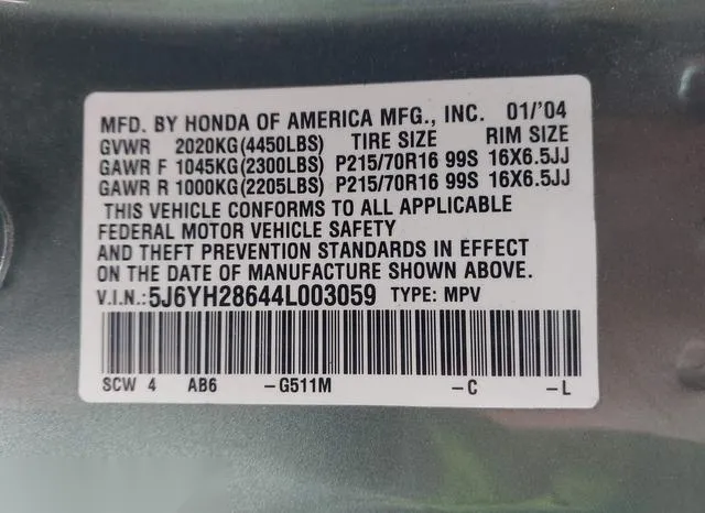 5J6YH28644L003059 2004 2004 Honda Element- EX 9