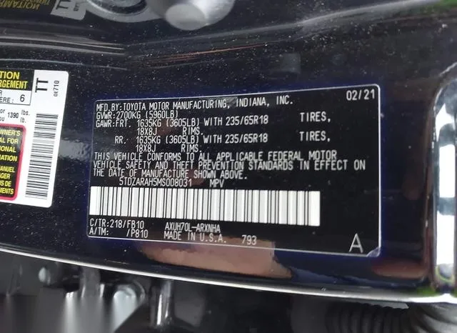 5TDZARAH5MS008031 2021 2021 Toyota Highlander- Hybrid Le 9