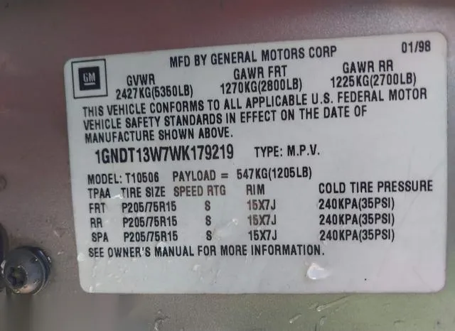 1GNDT13W7WK179219 1998 1998 Chevrolet Blazer 9