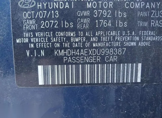 KMHDH4AEXDU998387 2013 2013 Hyundai Elantra- Gls 9