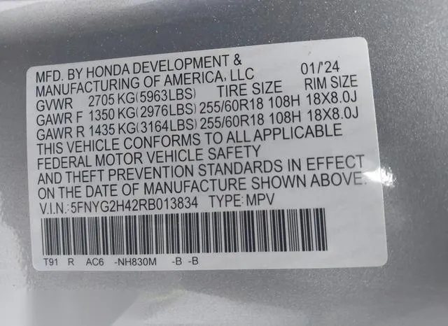 5FNYG2H42RB013834 2024 2024 Honda Pilot- Ex-L 9