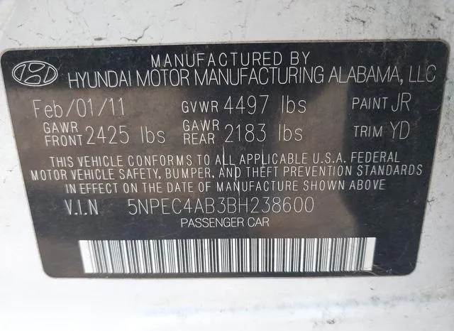 5NPEC4AB3BH238600 2011 2011 Hyundai Sonata- Limited 2-0T 9