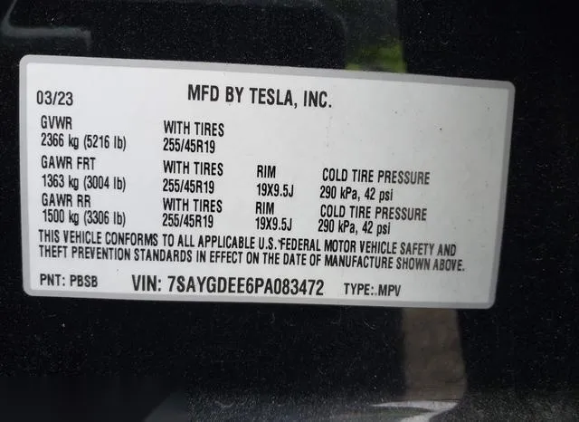 7SAYGDEE6PA083472 2023 2023 Tesla Model Y- Awd/Long Range D 9