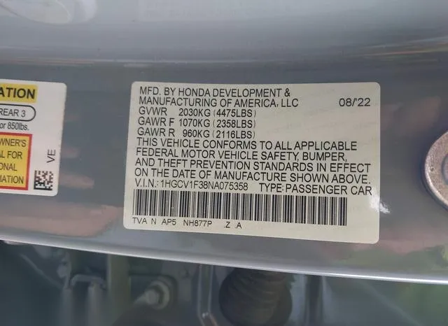 1HGCV1F38NA075358 2022 2022 Honda Accord- Sport 9