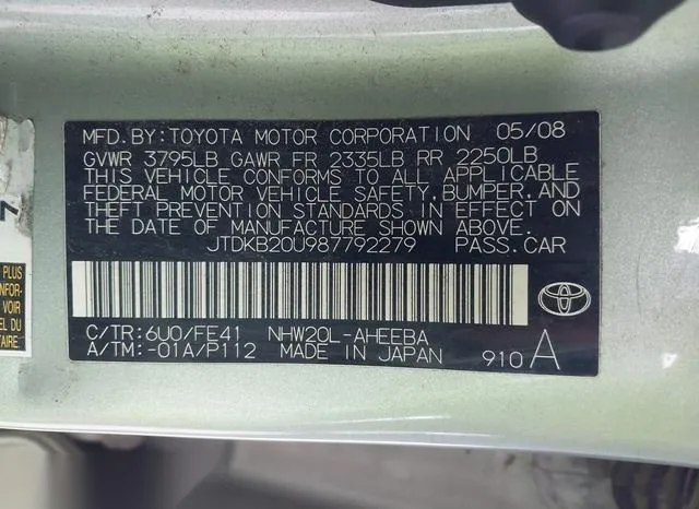 JTDKB20U987792279 2008 2008 Toyota Prius 9