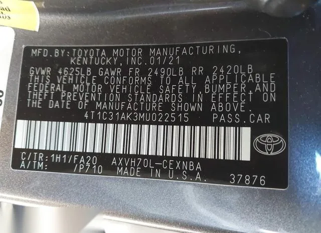 4T1C31AK3MU022515 2021 2021 Toyota Camry- Le Hybrid 9