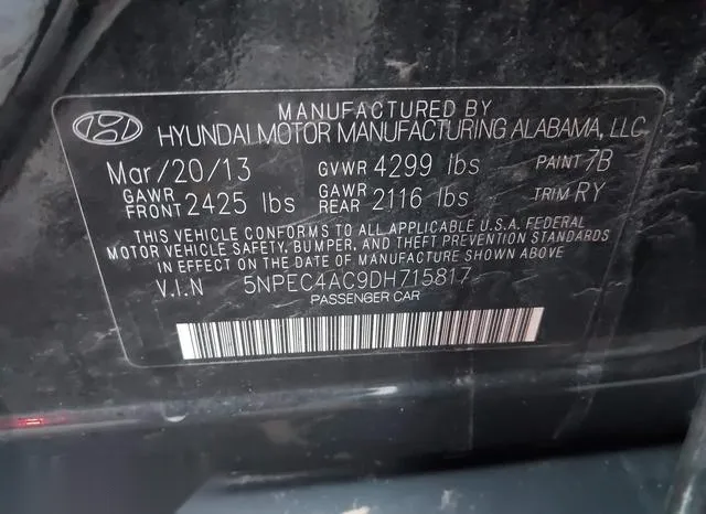 5NPEC4AC9DH715817 2013 2013 Hyundai Sonata- SE 9