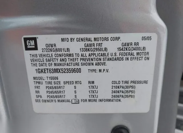 1GKET63MX52359600 2005 2005 GMC Envoy- Denali 9