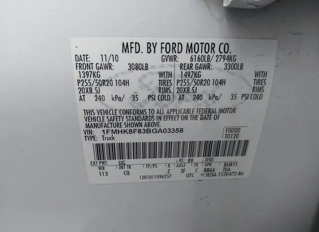 1FMHK8F83BGA03358 2011 2011 Ford Explorer- Limited 9