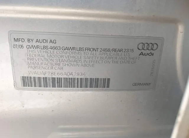 WAUAF78E66A047934 2006 2006 Audi A4- 2-0T 9