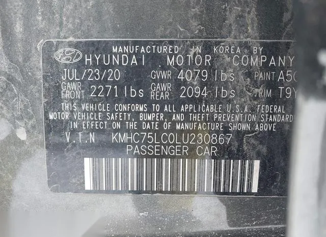 KMHC75LC0LU230867 2020 2020 Hyundai Ioniq- Hybrid SE 9