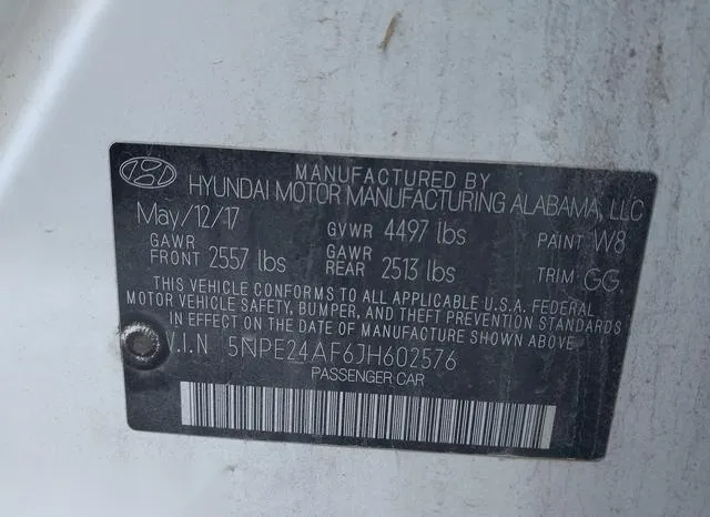 5NPE24AF6JH602576 2018 2018 Hyundai Sonata- SE 9