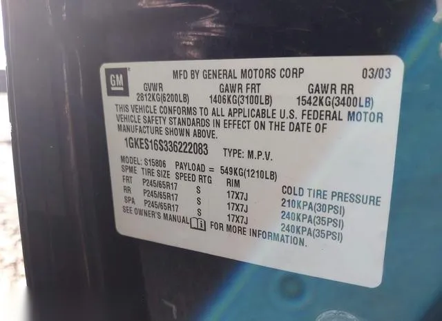 1GKES16S336222083 2003 2003 GMC Envoy- XI Slt 9