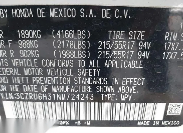 3CZRU6H31NM724243 2022 2022 Honda HR-V- Awd Lx 9