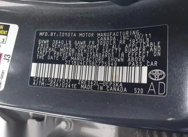 2T1BU4EE5BC725949 2011 2011 Toyota Corolla- S 9