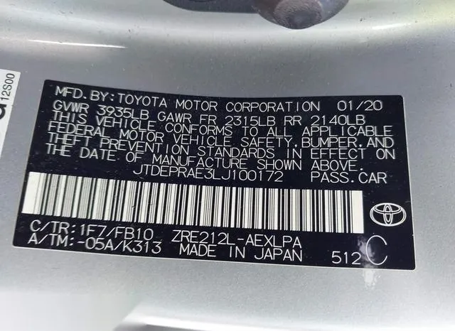 JTDEPRAE3LJ100172 2020 2020 Toyota Corolla- LE 9