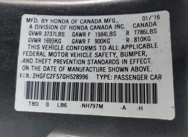 2HGFC2F57GH528996 2016 2016 Honda Civic- LX 9