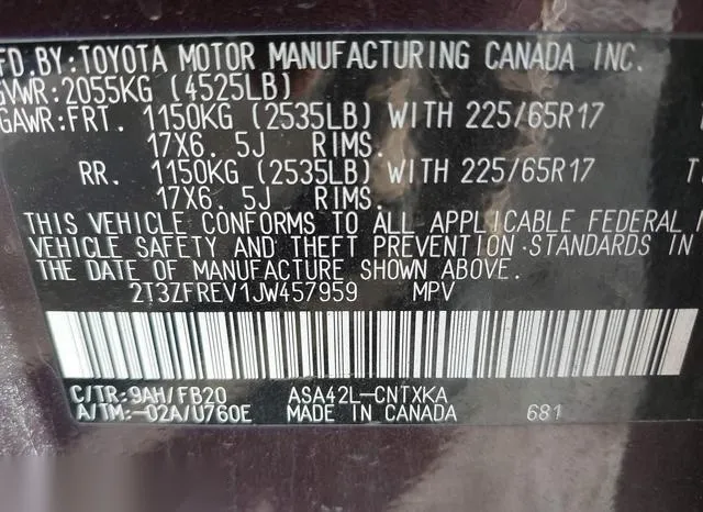 2T3ZFREV1JW457959 2018 2018 Toyota RAV4- LE 9