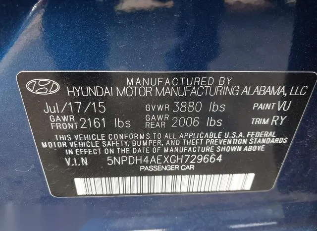 5NPDH4AEXGH729664 2016 2016 Hyundai Elantra- Value Edition 9