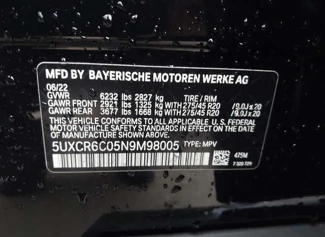 5UXCR6C05N9M98005 2022 2022 BMW X5- Xdrive40I 9