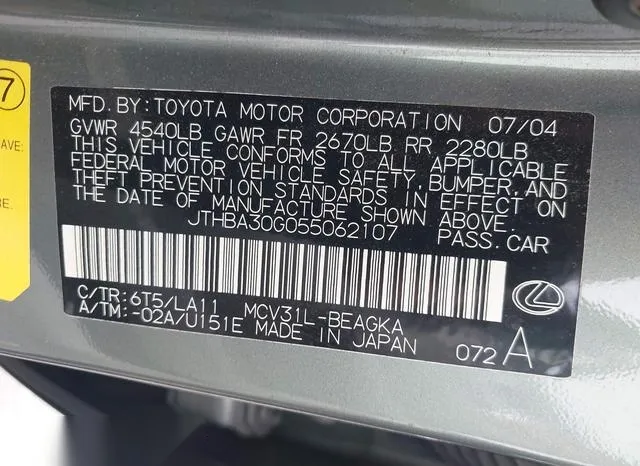 JTHBA30G055062107 2005 2005 Lexus ES- 330 9