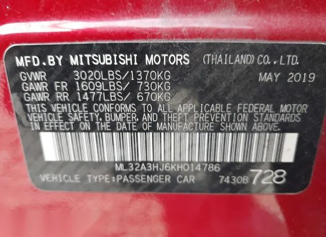 ML32A3HJ6KH014786 2019 2019 Mitsubishi Mirage- Es/Rf 9