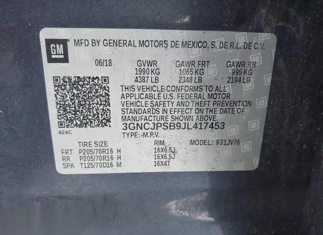 3GNCJPSB9JL417453 2018 2018 Chevrolet Trax- LT 9