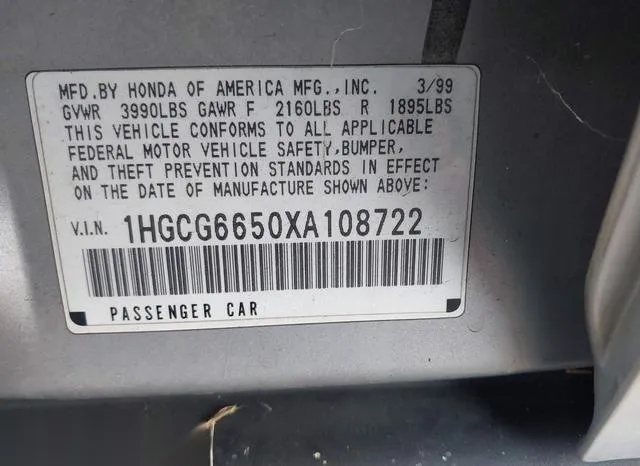 1HGCG6650XA108722 1999 1999 Honda Accord- LX 9