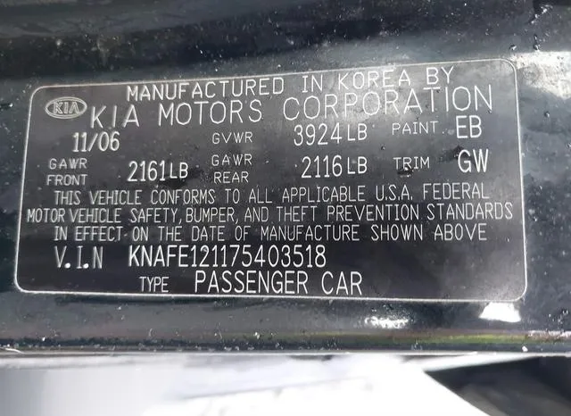 KNAFE121175403518 2007 2007 KIA Spectra- EX 9