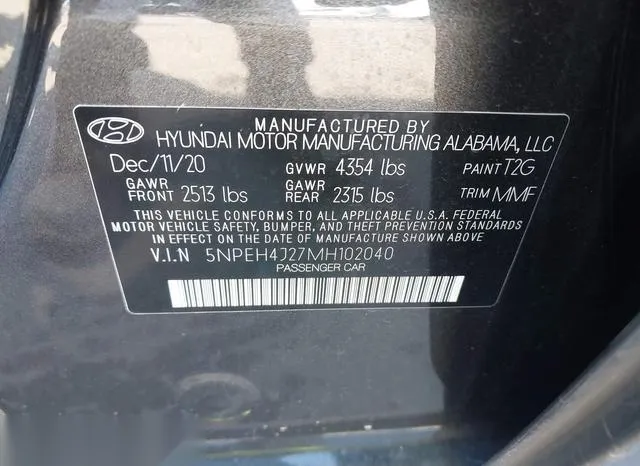 5NPEH4J27MH102040 2021 2021 Hyundai Sonata- Limited 9