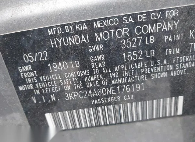 3KPC24A60NE176191 2022 2022 Hyundai Accent- SE 9