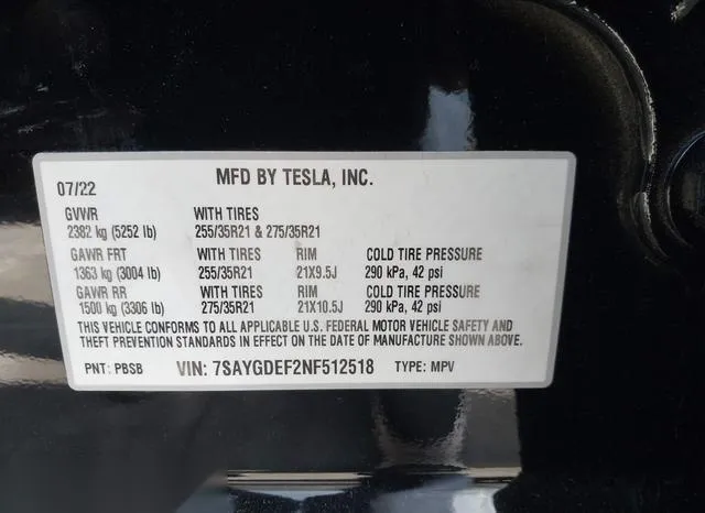 7SAYGDEF2NF512518 2022 2022 Tesla Model Y- Performance Dual 9