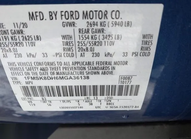 1FMSK8DH6MGA36138 2021 2021 Ford Explorer- Xlt 9