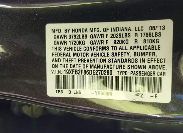 19XFB2F86DE270280 2013 2013 Honda Civic- EX 9