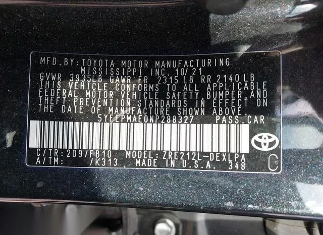 5YFEPMAE0NP288327 2022 2022 Toyota Corolla- LE 9