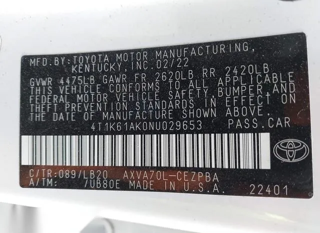 4T1K61AK0NU029653 2022 2022 Toyota Camry- Xse 9