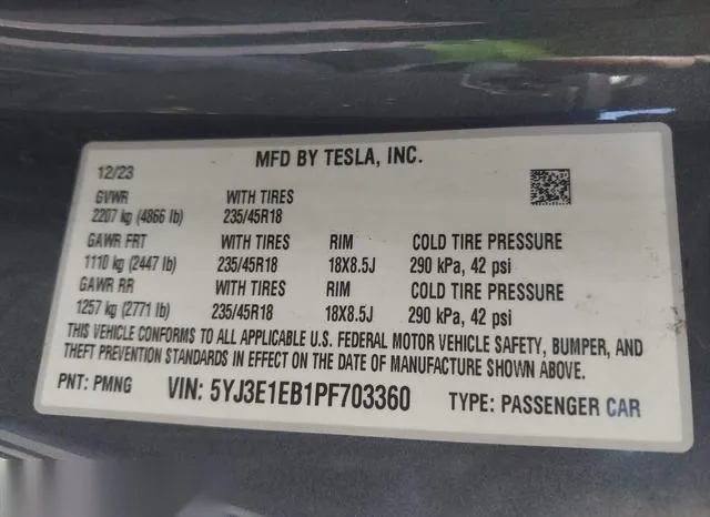 5YJ3E1EB1PF703360 2023 2023 Tesla Model 3- Long Range Dual 9