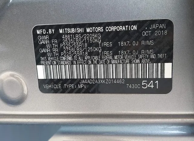 JA4AD2A3XKZ014462 2019 2019 Mitsubishi Outlander- ES 9