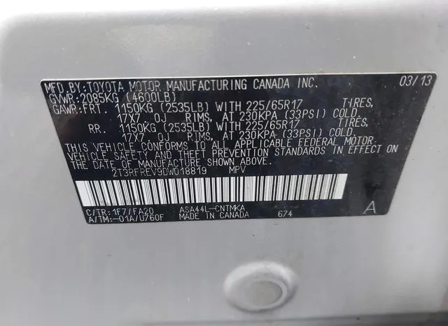 2T3RFREV9DW018819 2013 2013 Toyota RAV4- Xle 9