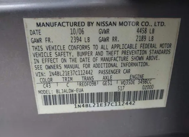 1N4BL21E37C112442 2007 2007 Nissan Altima- 3-5 SE 9