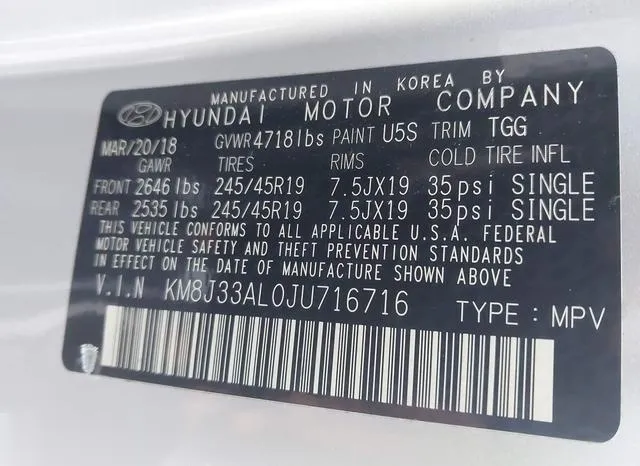 KM8J33AL0JU716716 2018 2018 Hyundai Tucson- Sport 9