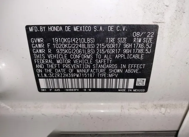 3CZRZ2H39PM715187 2023 2023 Honda HR-V- Awd Lx 9