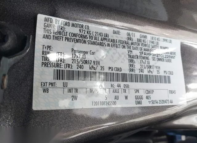 1FAHP3H27CL225997 2012 2012 Ford Focus- Sel 9