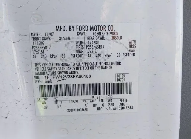 1FTPW12V38FA66188 2008 2008 Ford F-150- 60Th Anniversary/Fx 9