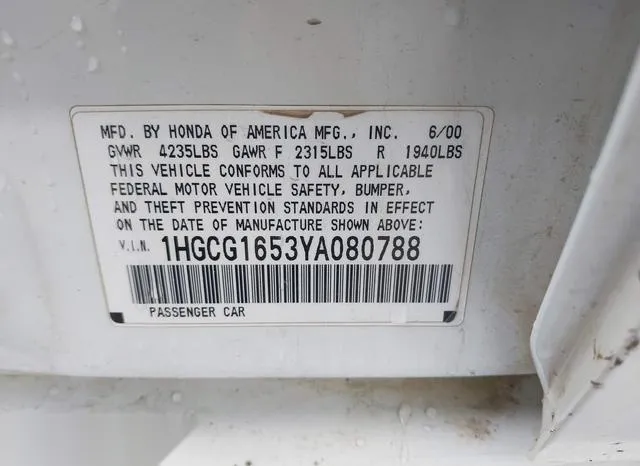 1HGCG1653YA080788 2000 2000 Honda Accord- 3-0 EX 9