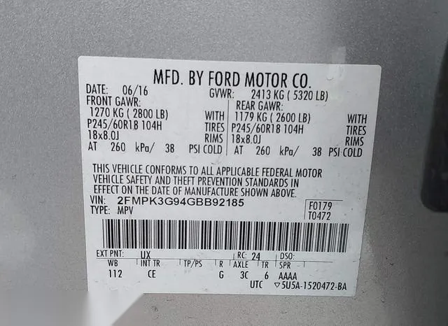 2FMPK3G94GBB92185 2016 2016 Ford Edge- SE 9