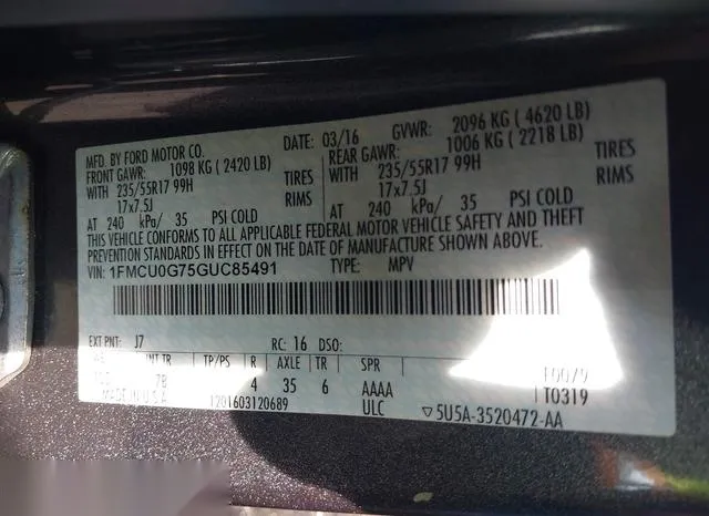 1FMCU0G75GUC85491 2016 2016 Ford Escape- SE 9