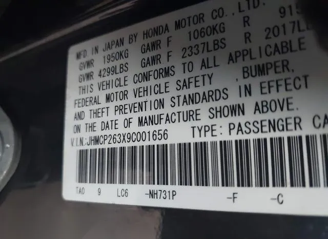 JHMCP263X9C001656 2009 2009 Honda Accord- 2-4 LX 9